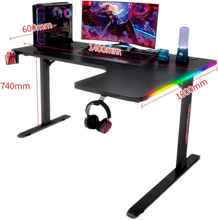 Escritorio Gamer D2200 RGB LED Estructura Metal Porta Vaso Audífonos - Tecneu