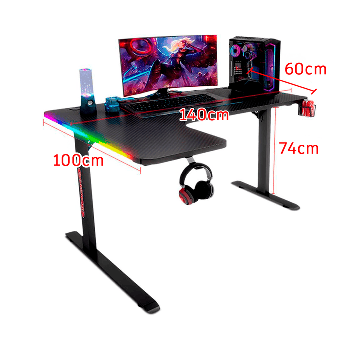 Escritorio Gamer D2200 RGB LED Estructura Metal Porta Vaso Audífonos - Tecneu