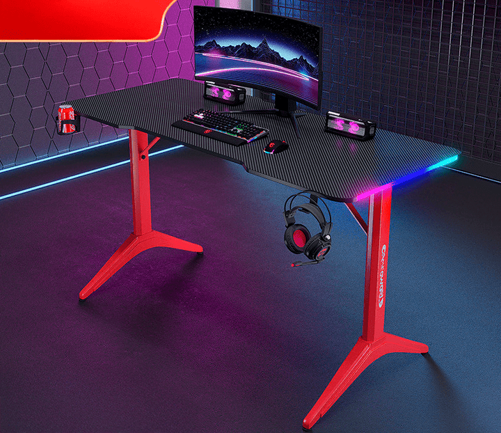 Escritorio Gamer D2208 RGB LED Estructura Metal Porta Vaso Audífonos - Tecneu