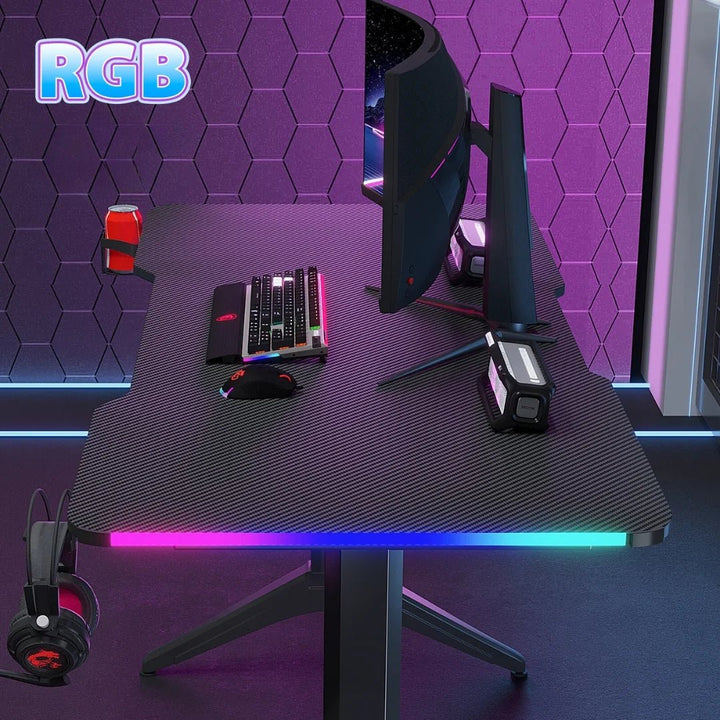 Escritorio Gamer D2208 RGB LED Estructura Metal Porta Vaso Audífonos - Tecneu