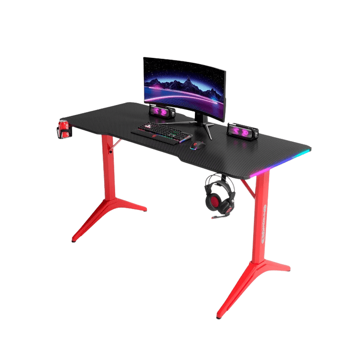 Escritorio Gamer D2208 RGB LED Estructura Metal Porta Vaso Audífonos - Tecneu