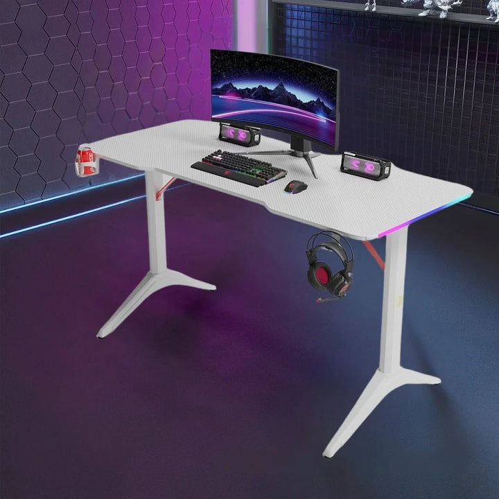 Escritorio Gamer D2208 RGB LED Estructura Metal Porta Vaso Audífonos - Tecneu