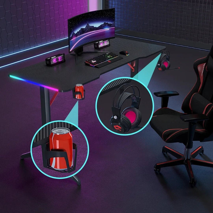 Escritorio Gamer D2208 RGB LED Estructura Metal Porta Vaso Audífonos - Tecneu