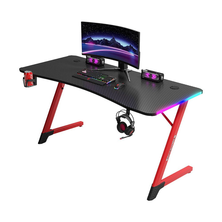 Escritorio Gamer D2209 RGB LED Estructura Metal en Z Porta Vaso Audífonos - Tecneu