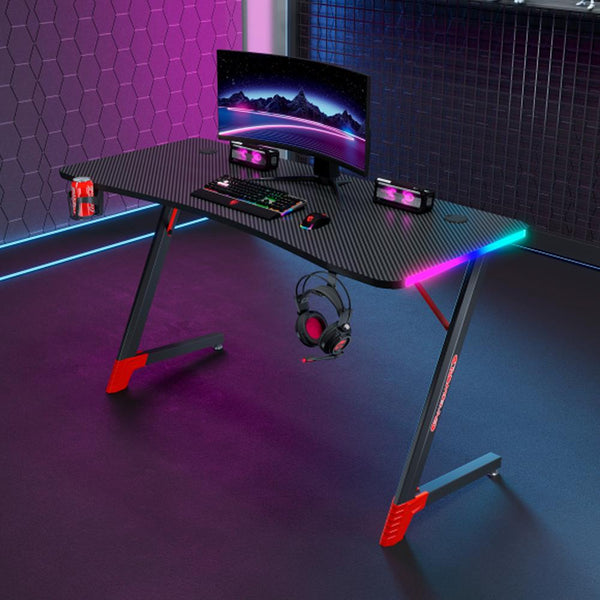 Escritorio Gamer D2209 RGB LED Estructura Metal en Z Porta Vaso Audífonos - Tecneu
