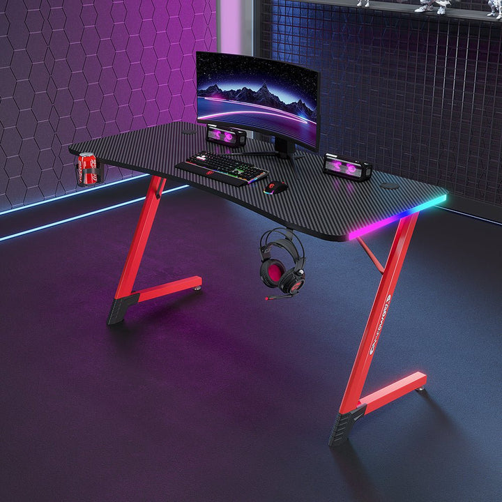 Escritorio Gamer D2209 RGB LED Estructura Metal en Z Porta Vaso Audífonos - Tecneu
