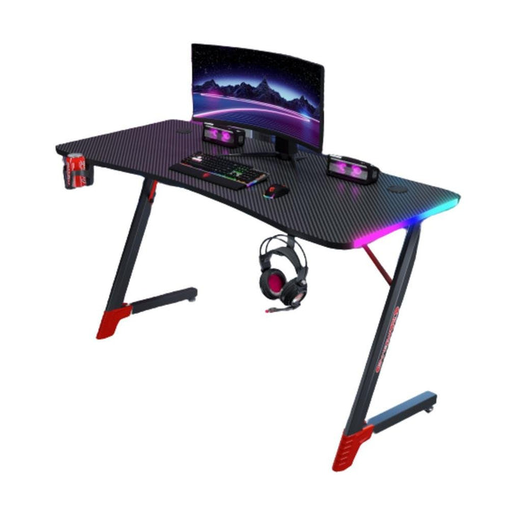 Escritorio Gamer D2209 RGB LED Estructura Metal en Z Porta Vaso Audífonos - Tecneu