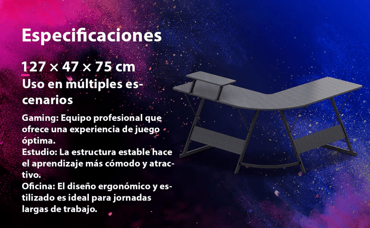 Escritorio Gamer en L Esquinero para Computadora Estudio Oficina - Tecneu