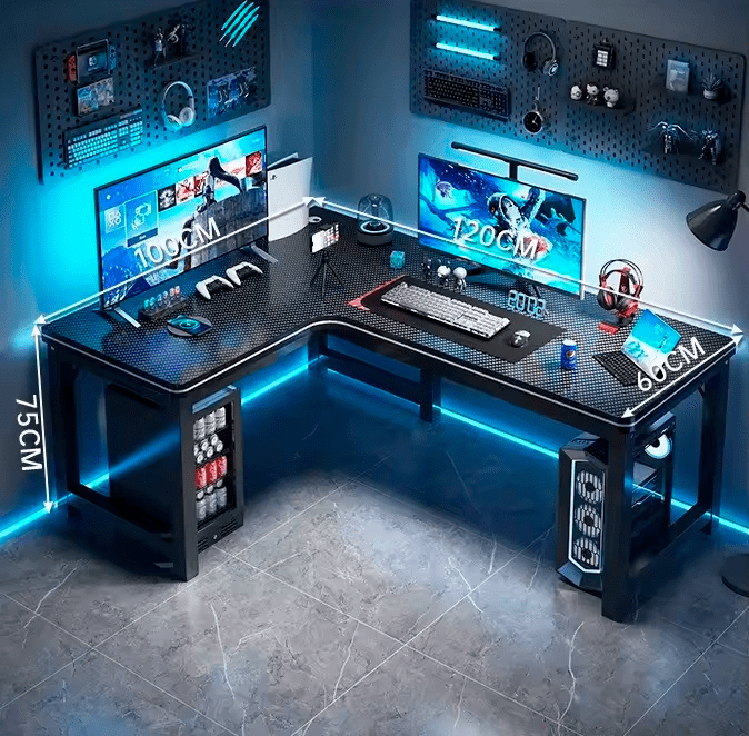 Escritorio Gamer L120 Metal Esquinero Fibra Carbono Oficina - Tecneu