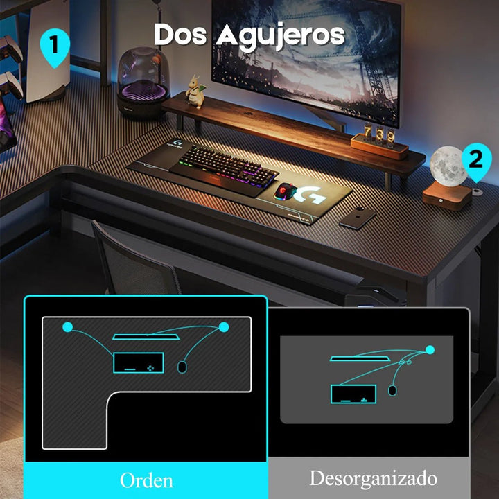 Escritorio Gamer L120 Metal Esquinero Fibra Carbono Oficina - Tecneu