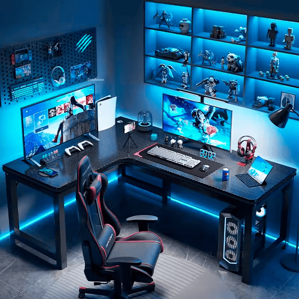 Escritorio Gamer L120 Metal Esquinero Fibra Carbono Oficina - Tecneu
