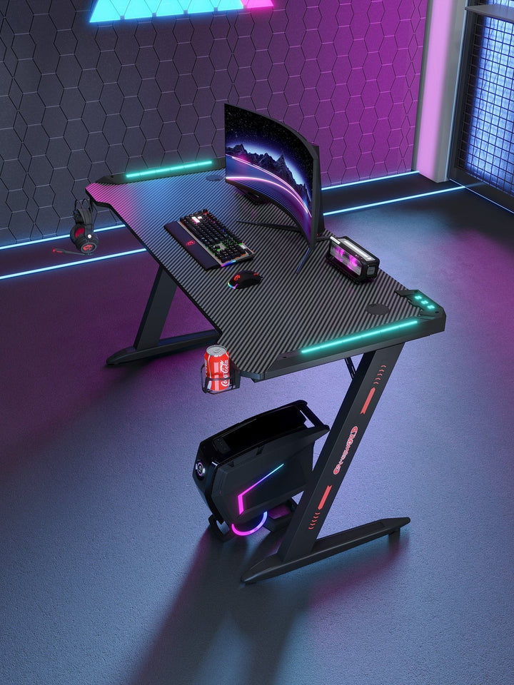 Escritorio Gamer Minimalista Rgb Porta Vaso Estructura Metal - Tecneu