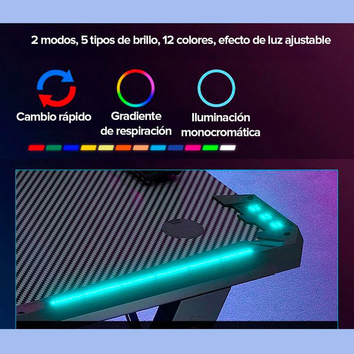 Escritorio Gamer Minimalista Rgb Porta Vaso Estructura Metal - Tecneu