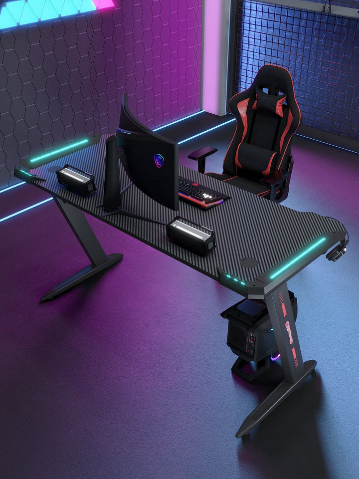 Escritorio Gamer Minimalista Rgb Porta Vaso Estructura Metal - Tecneu