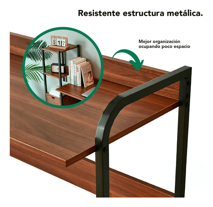 Escritorio Repisas y Cajones para Computadora Estudiantil y Hogar Marrón - Tecneu