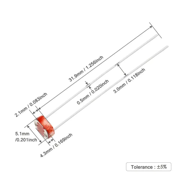 Fotorresistencia Ldr 5mm Sensor Luz 5516/5528/5537/5549 - Tecneu