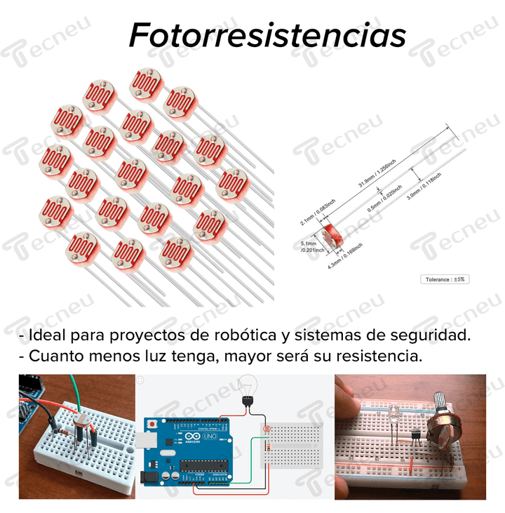 Fotorresistencia Ldr 5mm Sensor Luz 5516/5528/5537/5549 - Tecneu