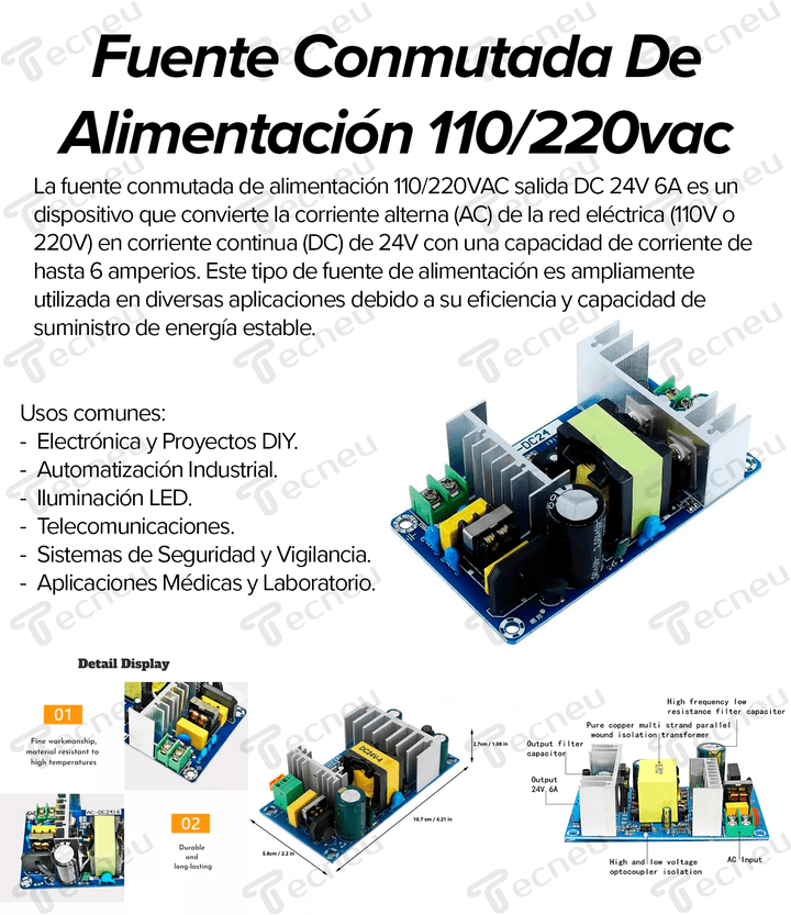 Fuente Conmutada De Alimentación 110/220vac Salida Dc 24v 6a - Tecneu