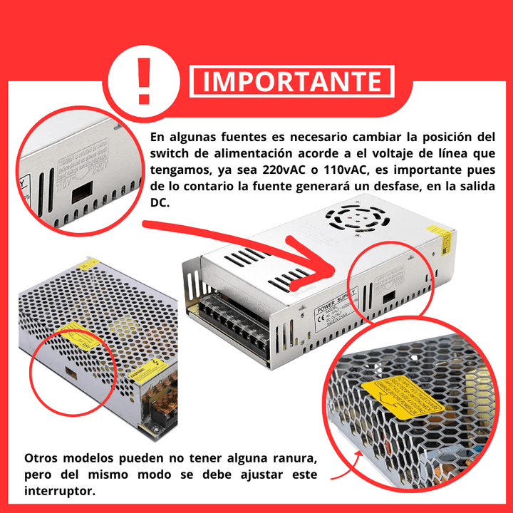 Fuente Conmutada De Alimentación 12v 30a 360w, 110/220vac Con Ventilador - Tecneu