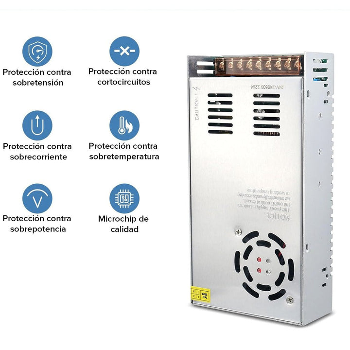 Fuente De Alimentación Conmutada 24V 15A 360w 21.5x11.5x5cm Con Ventilación Forzada - Tecneu