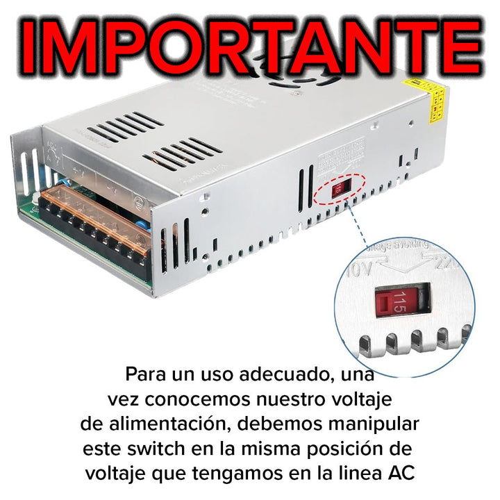 Fuente De Alimentación Conmutada 24V 15A 360w 21.5x11.5x5cm Con Ventilación Forzada - Tecneu