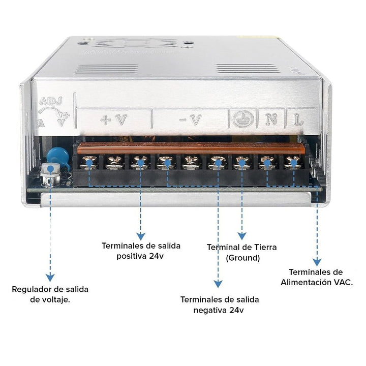 Fuente De Alimentación Conmutada 24V 15A 360w 21.5x11.5x5cm Con Ventilación Forzada - Tecneu