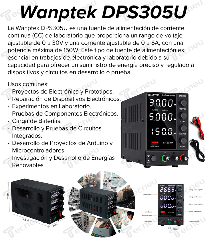 Fuente De Alimentación Conmutada Regulada 0 - 30v 0 - 5a Wanptek DPS305U Laboratorio - Tecneu