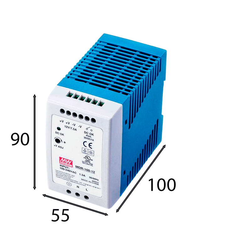 Fuente de alimentación MDR - 100 - 12 industrial conmutada 12V 7.5A - Tecneu