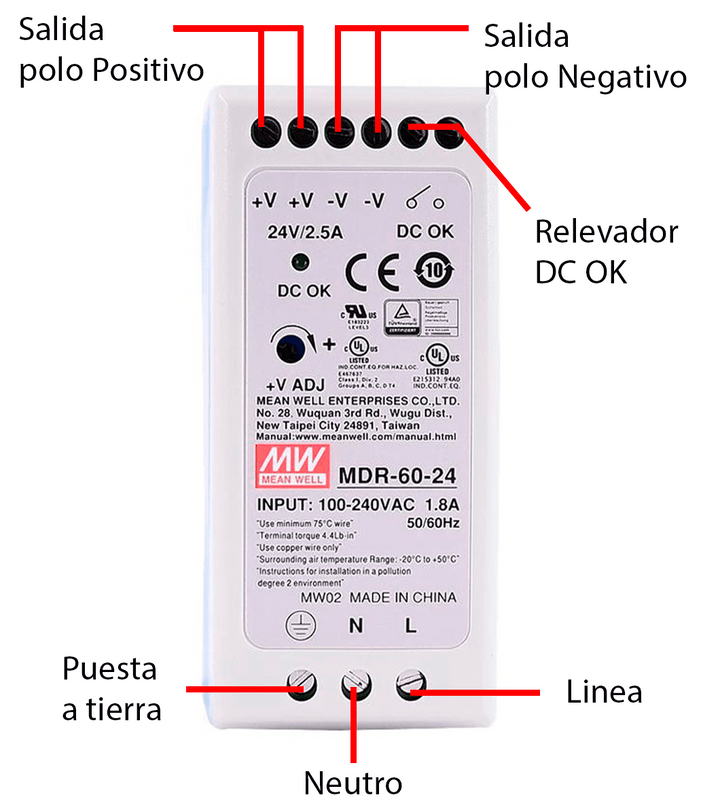 Fuente de alimentación MDR - 60 - 24 industrial conmutada 24V 2.5A - Tecneu