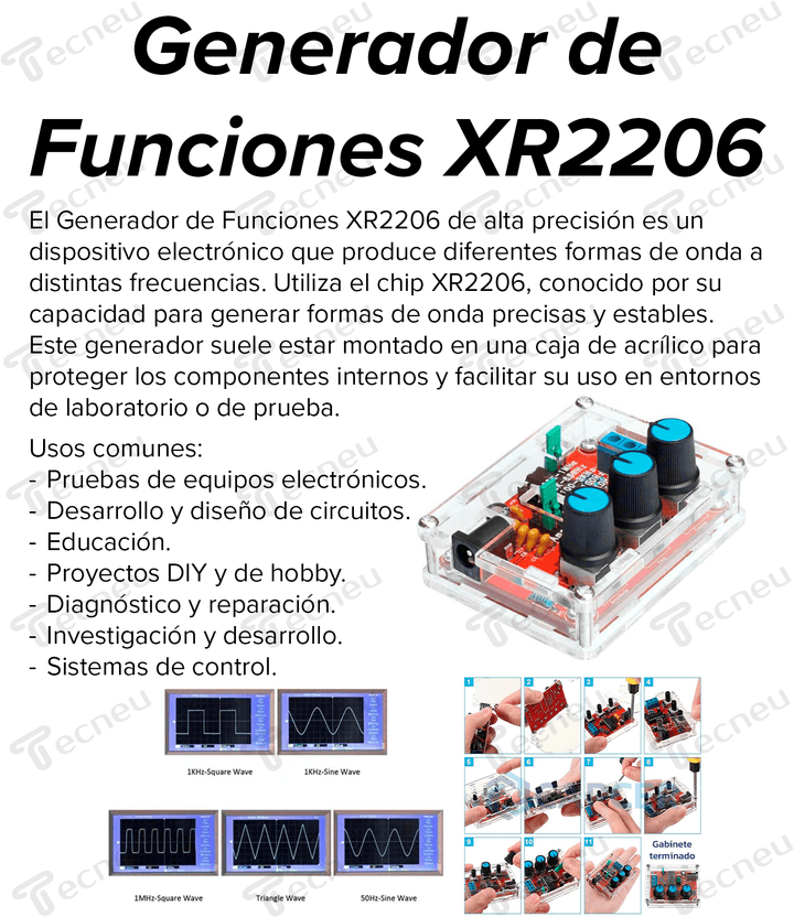 Generador De Funciones Xr2206 Alta Precisión Caja Acrílico - Tecneu
