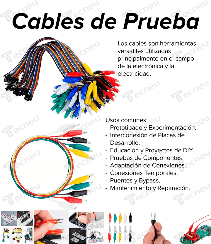 Kit 10 Cables De Prueba Pinzas Caiman Doble Punta Electricos - Tecneu