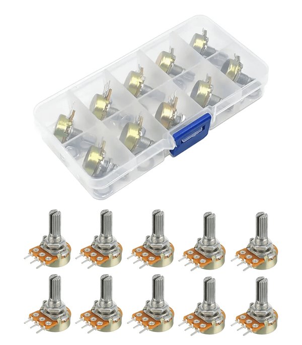 Kit 10 Potenciómetros Varios Valores + Caja Organizadora - Tecneu