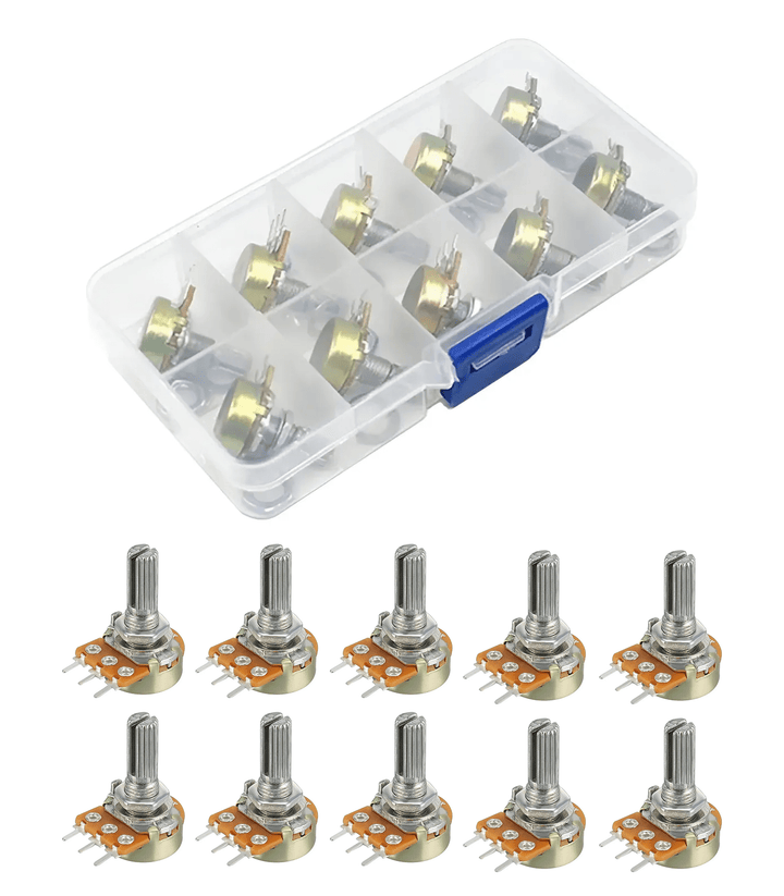 Kit 10 Potenciómetros Varios Valores + Caja Organizadora - Tecneu