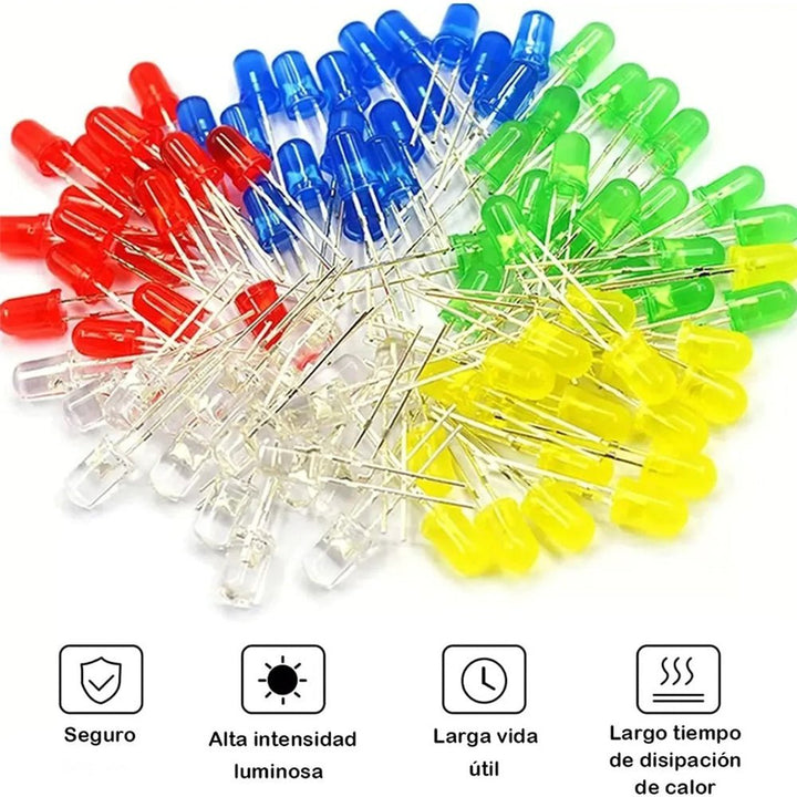 Kit 1000 Led Difusos Blanco, Amarillo, Azul, Verde, Rojo, Con Caja Organizadora - Tecneu