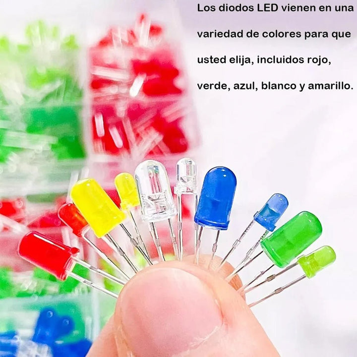 Kit 1000 Led Difusos Blanco, Amarillo, Azul, Verde, Rojo, Con Caja Organizadora - Tecneu