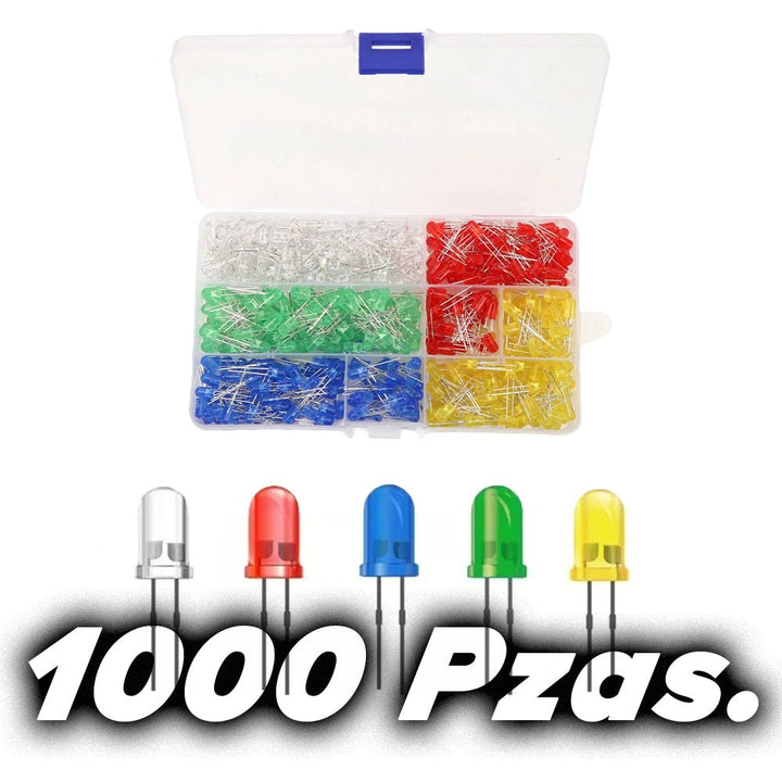 Kit 1000 Led Difusos Blanco, Amarillo, Azul, Verde, Rojo, Con Caja Organizadora - Tecneu