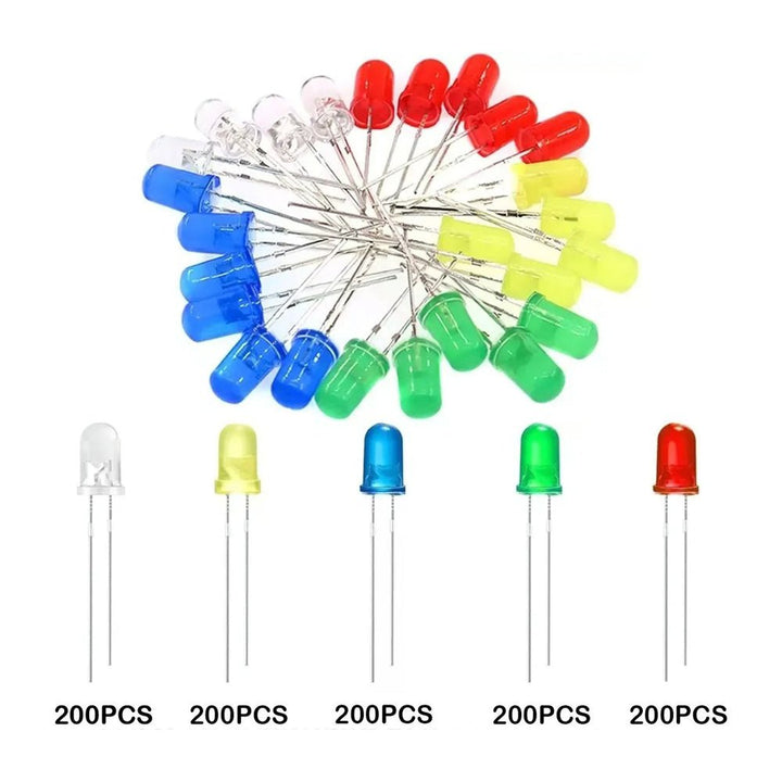 Kit 1000 Led Difusos Blanco, Amarillo, Azul, Verde, Rojo, Con Caja Organizadora - Tecneu