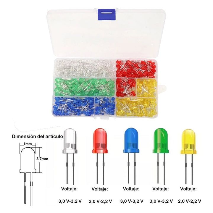 Kit 1000 Led Difusos Blanco, Amarillo, Azul, Verde, Rojo, Con Caja Organizadora - Tecneu