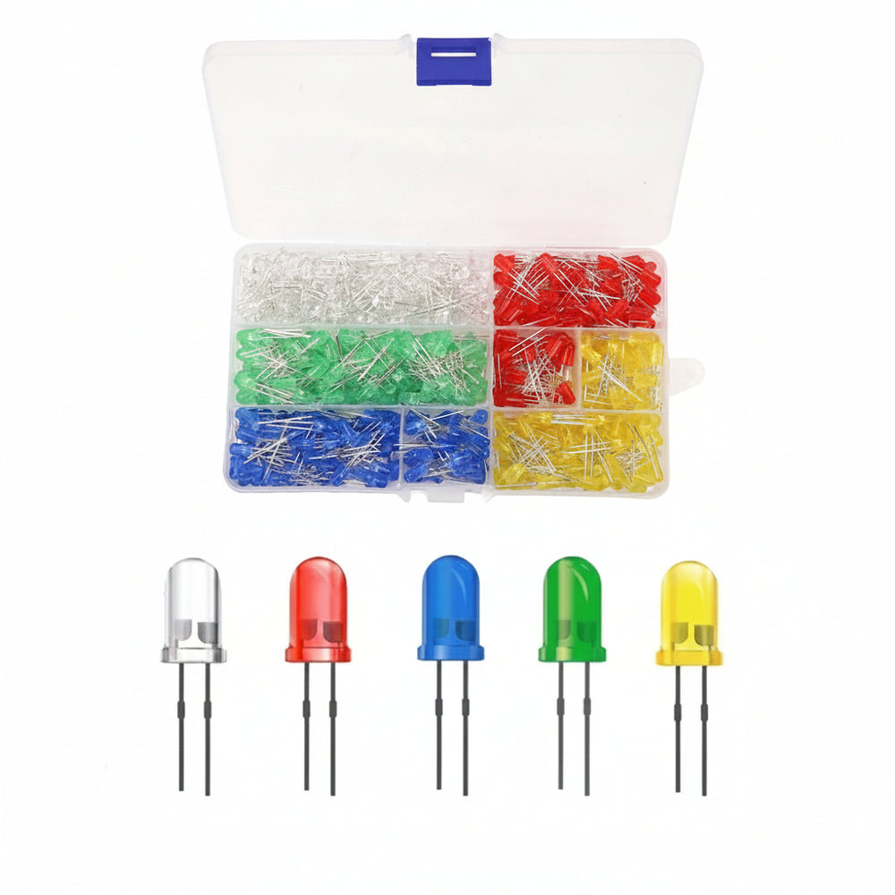 Kit 1000 Led Difusos 5mm Blanco, Amarillo, Azul, Verde, Rojo, Con Caja Organizadora