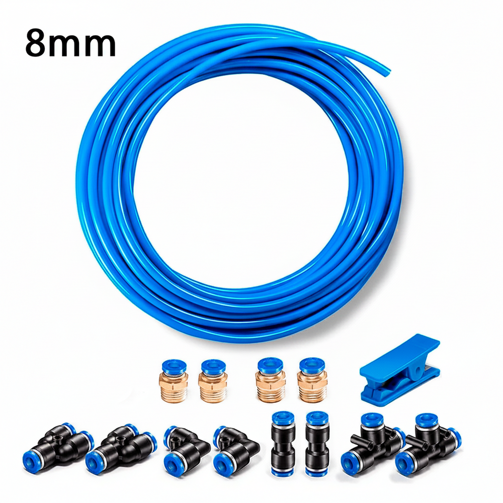 Kit 100mts Manguera Neumatica Tubing Poliflow 8mm 8x5 Aire Con Conectores Y Cortador