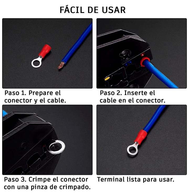 Kit 102 Piezas Terminales de Anillo ojillo crimpado para cable 22–10AWG - Tecneu