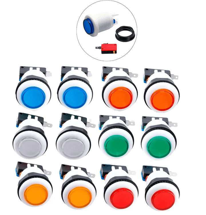Kit 12 Piezas Botón Arcade Maquinita Bicolor 32mm Microswitch - Tecneu