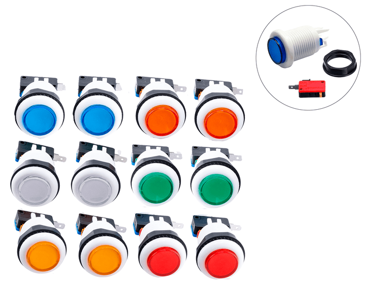 Kit 12 Piezas Botón Arcade Maquinita Bicolor 32mm Microswitch - Tecneu