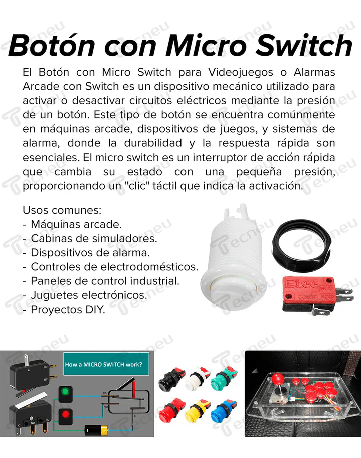 Kit 12 Piezas Botón Arcade Maquinita Bicolor 32mm Y Microswitch - Tecneu