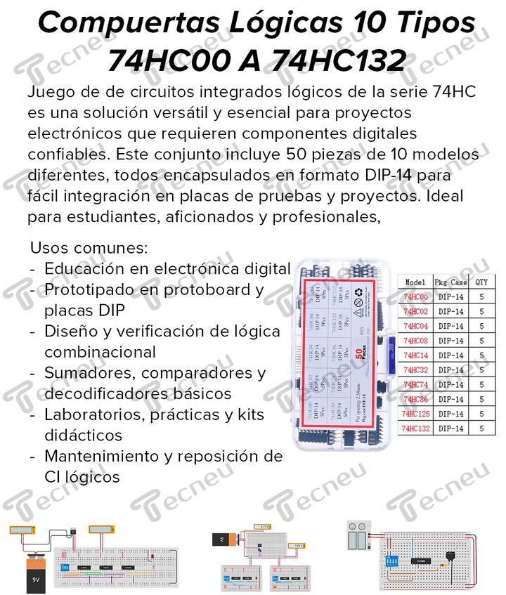 Kit 50 Compuertas Lógicas 10 Tipos 74HC00 A 74HC132 - Tecneu