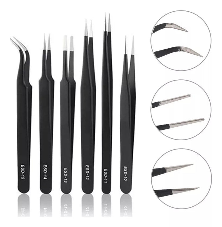 Kit 6 Pinzas Antiestaticas Precision Esd, Smd, Pcb, Celular - Tecneu
