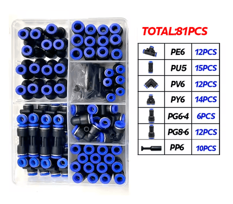 Kit 66pzs Conectores Neumáticos Para Manguera 6mm + 15pzs Pu5