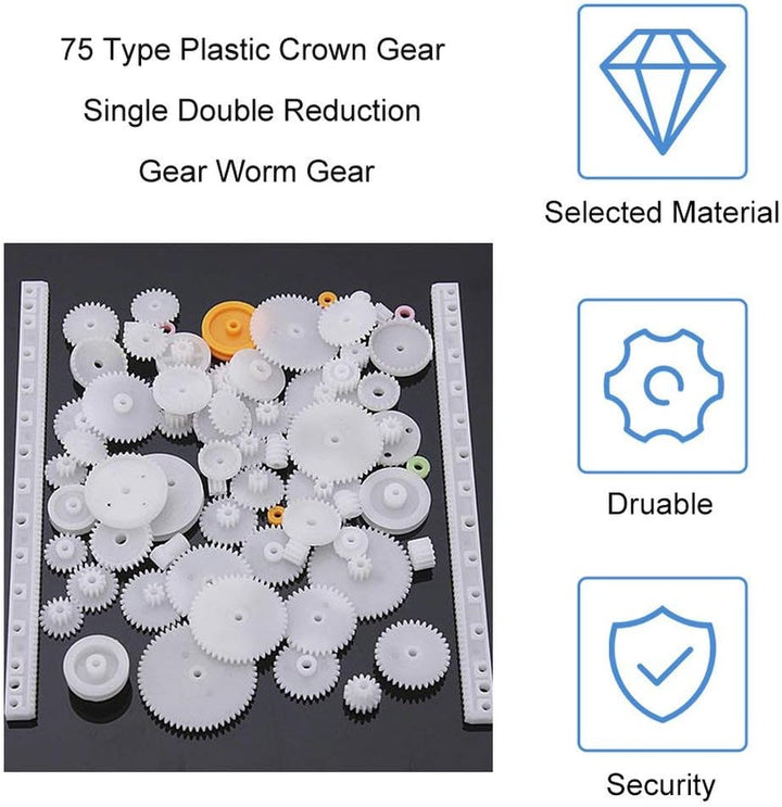 Kit 75 Piezas De Engranes, Poleas, Piñon, Cremallera De Plastico - Tecneu
