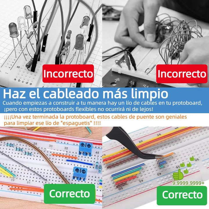 Kit 840 Cables Jumper Puente Pruebas Protoboard 14 Tamaños - Tecneu