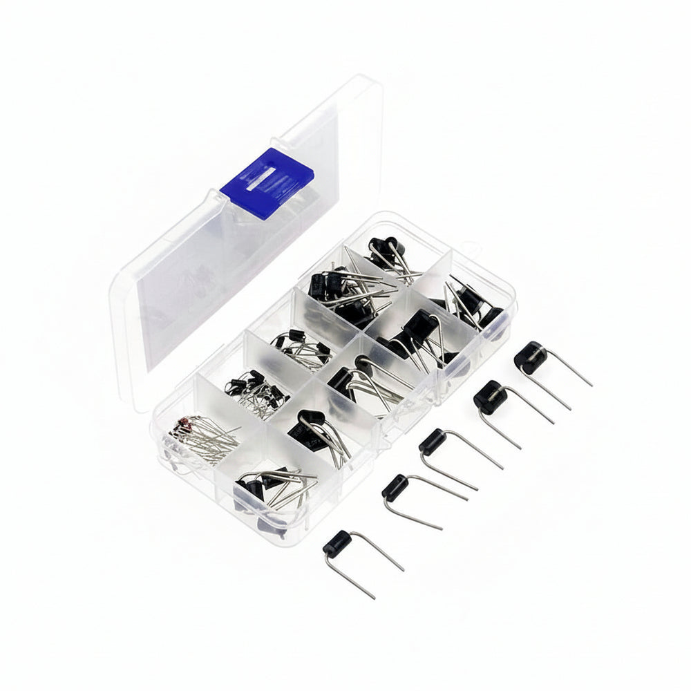 Kit A27 90 Diodos de Protección Alta Potencia 10 Valores Diferentes DIP Con Caja Organizadora